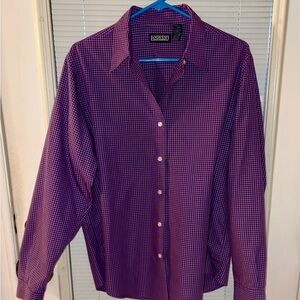 Lands' End Women's Purple Checkered Button Down Shirt